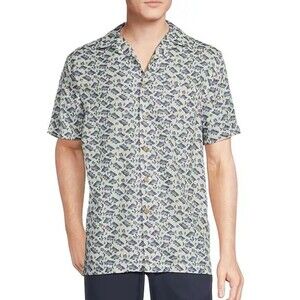 Cremieux Blue Label Fish Print Twill Short Sleeve Woven Camp Shirt Sz L New